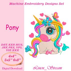 Pony embroidery design in 3 sizes in 8 formats.