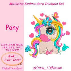 pony embroidery design in 3 sizes in 8 formats.