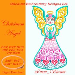 Christmas Angel embroidery design in 4 sizes in 8 formats