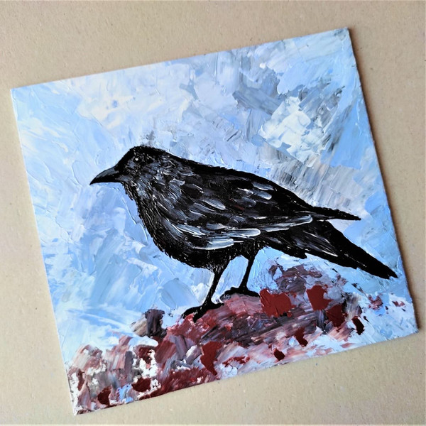 Textured-painting-bird-crow-sits-on-a-stone.jpg