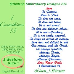 1 Corinthians 13 embroidery 2 designs in 1 sizes in 8 formats.