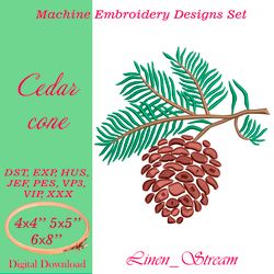 Cedar cone Set embroidery 2 designs in 4 sizes in 8 formats.