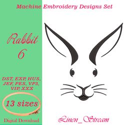 Rabbit 6 embroidery design in 13 sizes in 8 formats