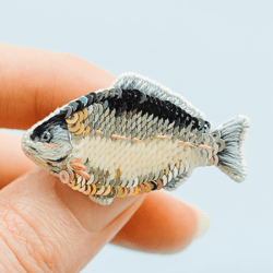 Small brooch fish, embroidered carp pin to order
