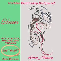 horror  embroidery design in 2 sizes in 8 formats.