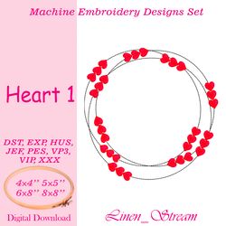 heart embroidery design in 5 sizes in 8 formats.