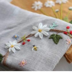 Hand-embroidered scarves with chrysanthemum motifs, handmade products
