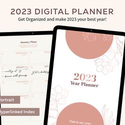 2023 digital year planner, for notability & good notes, floral agenda schedule, 2023 yearly planner