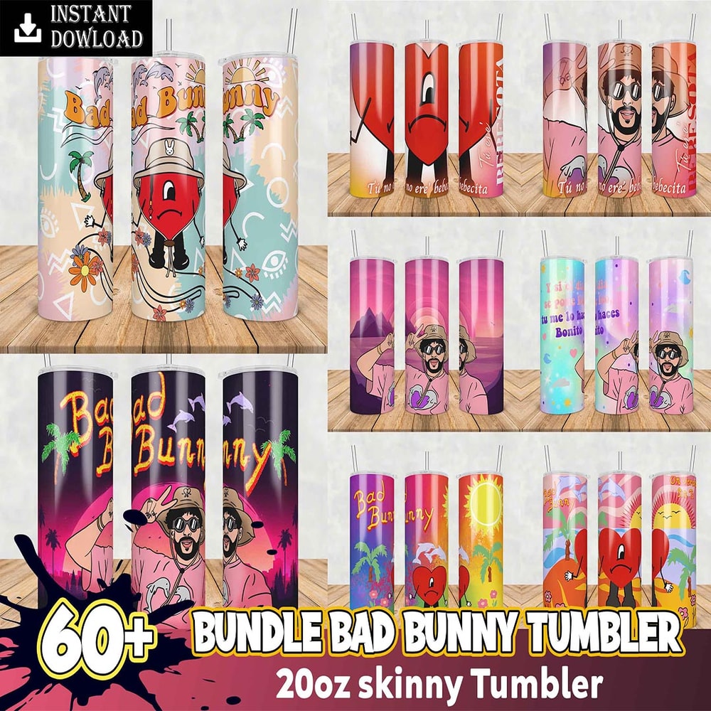 60 Bad Bunny 20oz Skinny Tumbler Sublimation Designs for Straight Tumbler Design, PNG Digital Download.jpg