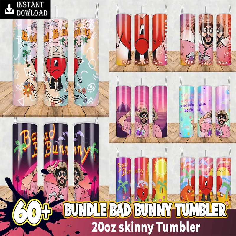 60 Bad Bunny 20oz Skinny Tumbler Sublimation Designs for Straight Tumbler Design, PNG Digital Download.jpg
