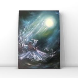 Digital painting "Dancing with the light" Oil painting Print Digital art Canvas Dancing girl
