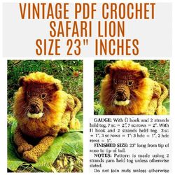 PDF Vintage Crochet Pattern - Safari Lion - Instant Download