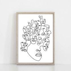 abstract line print line drawing digital prints face wall art abstract drawing concept poster line art minimalist art