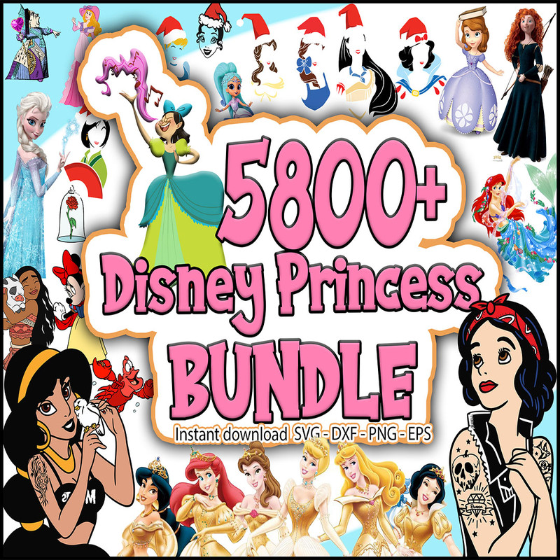 5800 Disney Princess Bundle, Disney Princess princess outline svg, Disney Princess png,, Disney Cricut, Princess Cricut,dxf,svg,png.jpg