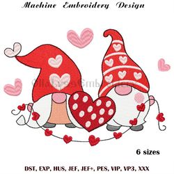 Valentine Gnomes digital machine embroidery design in 6 sizes