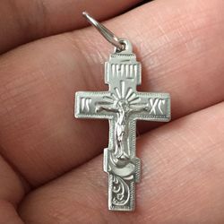 Traditional precious Cross Prayer Russian Orthodox Christian pectoral Crucifix | Sterling Silver 925 . Elizaveta Factory