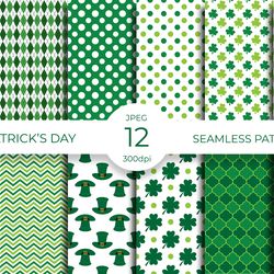 st. patricks day seamless patterns. patricks day digital paper bundle