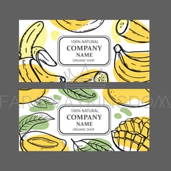 banana mango labels design sketch vector illustration set