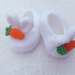 Crochet Bunny Baby Booties, Bunny Baby Shoes, Handmade Baby shoes, Cute Baby Booties, White Baby Shoes, Baby Shower Gift