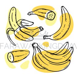 BANANAS Delicious Fruit Sketch Style Vector Illustration Set