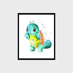 Pokemon Squirtle Art Print Digital Files decor nursery room watercolor