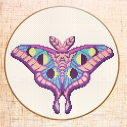 Moth Cross Stitch Pattern Modern Cross Stitch Moon Phases Cross Stitch Celestial Butterfly cross stitch PDF