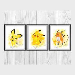 Pikachu Set Art Print Digital Files decor nursery room watercolor