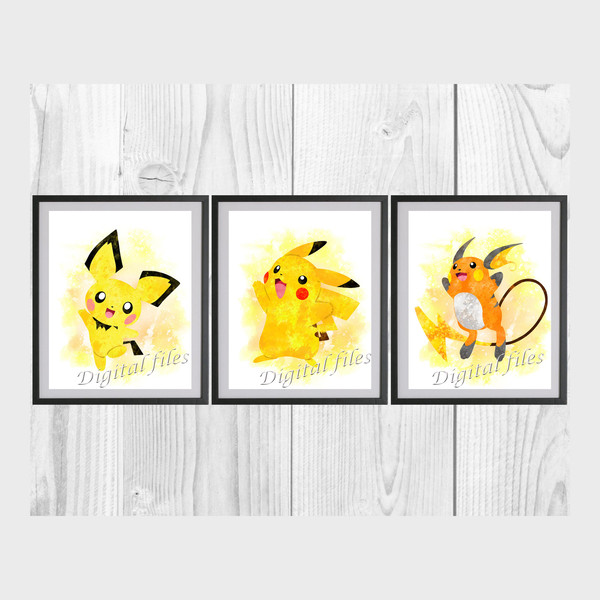 Pikachu Set Art Print Digital Files decor nursery room water - Inspire  Uplift
