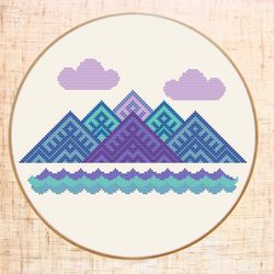 mountain cross stitch pattern geometric embroidery modern cross stitch adventure embroidery travel cross stitch camping