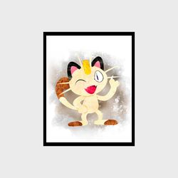 Pokemon Meowth Art Print Digital Files decor nursery room watercolor