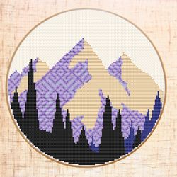 mountain cross stitch pattern modern cross stitch nature wild cross stitch travel forest cross stitch alpine woodland