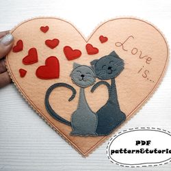 Valentines felt pattern, Valentines day card pattern, Valentines gift, Gift for her, Gift for him, Love heart card