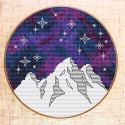 Mountain Cross Stitch Pattern Modern Cross Stitch Starry Night sky Cross Stitch Space Galaxy Embroidery Adventure awaits