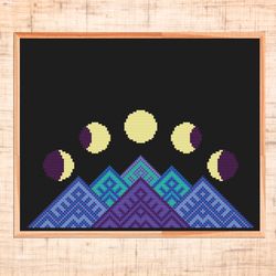 mountain cross stitch pattern modern moon cross stitch lunar phases cross stitch travel embroidery camping cross stitch