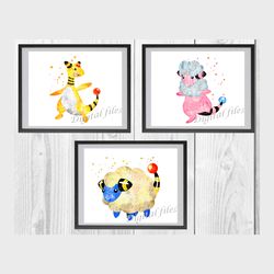 Pokemon Ampharos Set Art Print Digital Files decor nursery room watercolor