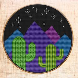 Mountains cross stitch pattern Easy cross stitch Cactus cross stitch Starry night Nature cross stitch Wanderlust xstitch