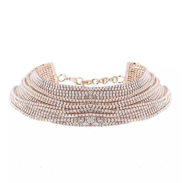 Full-Rhinestone Choker Jewelry Crystal Necklace Choker wide gold layers