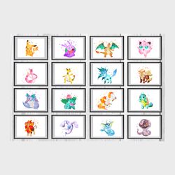 Pokemons Set Art Print Digital Files decor nursery room watercolor