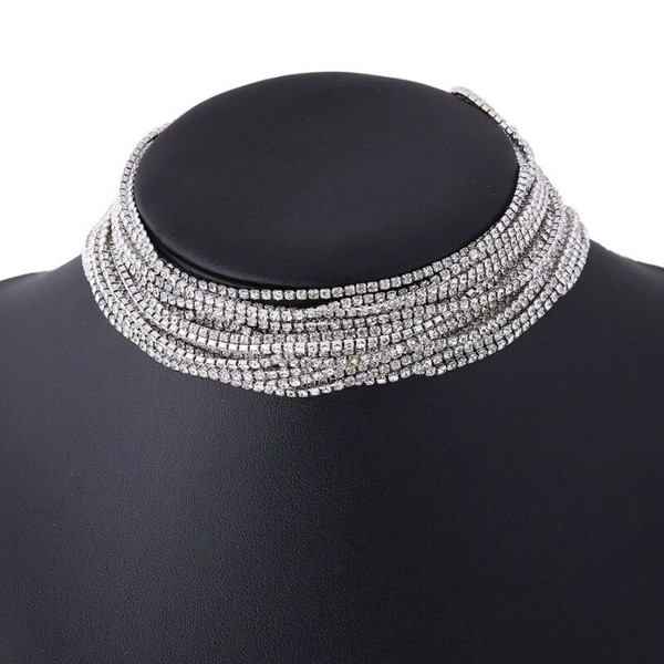 Full Rhinestone Choker Jewelry Crystal Necklace Choker wide silver