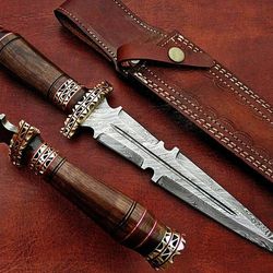 Hunting Dagger Knife Handmade Damascus Steel with Leather Sheath