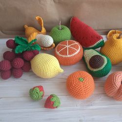 Crochet Play food set (35 pcs) Crochet vegetables Crochet fruits Kids play food
