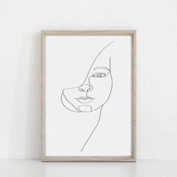 Minimalist Poster Feminine Line Art Face Print Women Line Drawing Digital Download Face Woman Art Bedroom Wall Art