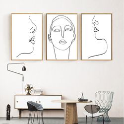 Women Line Art Minimalist Poster Printable Wall Art Set of 3 Prints Face Line Drawing Feminine Line Art Women Print