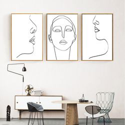 women line art minimalist poster printable wall art set of 3 prints face line drawing feminine line art women print