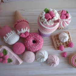 Crochet sweets set 12 pcs  Crochet play food set Kitchen play set for kids