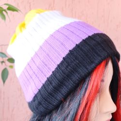 nonbinary flag nonbinary they Pride Beanie Hat LGBTQ Pride,pride flag,non binary accessory nonbinary they personalizatio