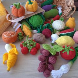 Crochet Play food set (25 pcs) Crochet vegetables Crochet fruits Pretend Play
