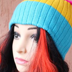 Pansexual Pride Hat,LGBT knitted hat,Hand Knit hat,Pansexual Pride Hat, gift,Pan Pride,pink yellow blue hat, pride pan