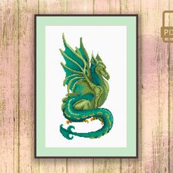Emerald Dragon Cross Stitch Pattern