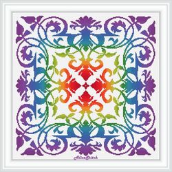 cross stitch pattern panel damask floral ornament rainbow abstract pillow napkin counted crossstitch patterns pdf